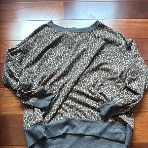 Splendid Brown and Black Crew Neck Sweater with Bold Leopard Print